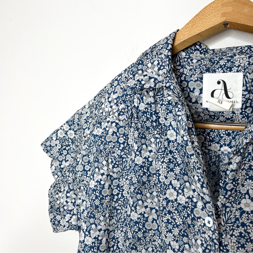 Amy Kuschel Knot Everyday Shirt Blue Floral‎ Print Short Sleeve Button Front Top - Picture 3 of 7